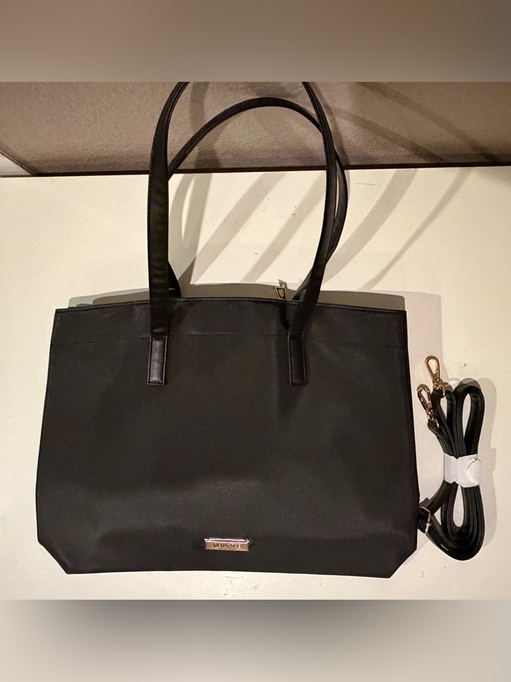 Black Women's Tote Bag with Detachable Strap